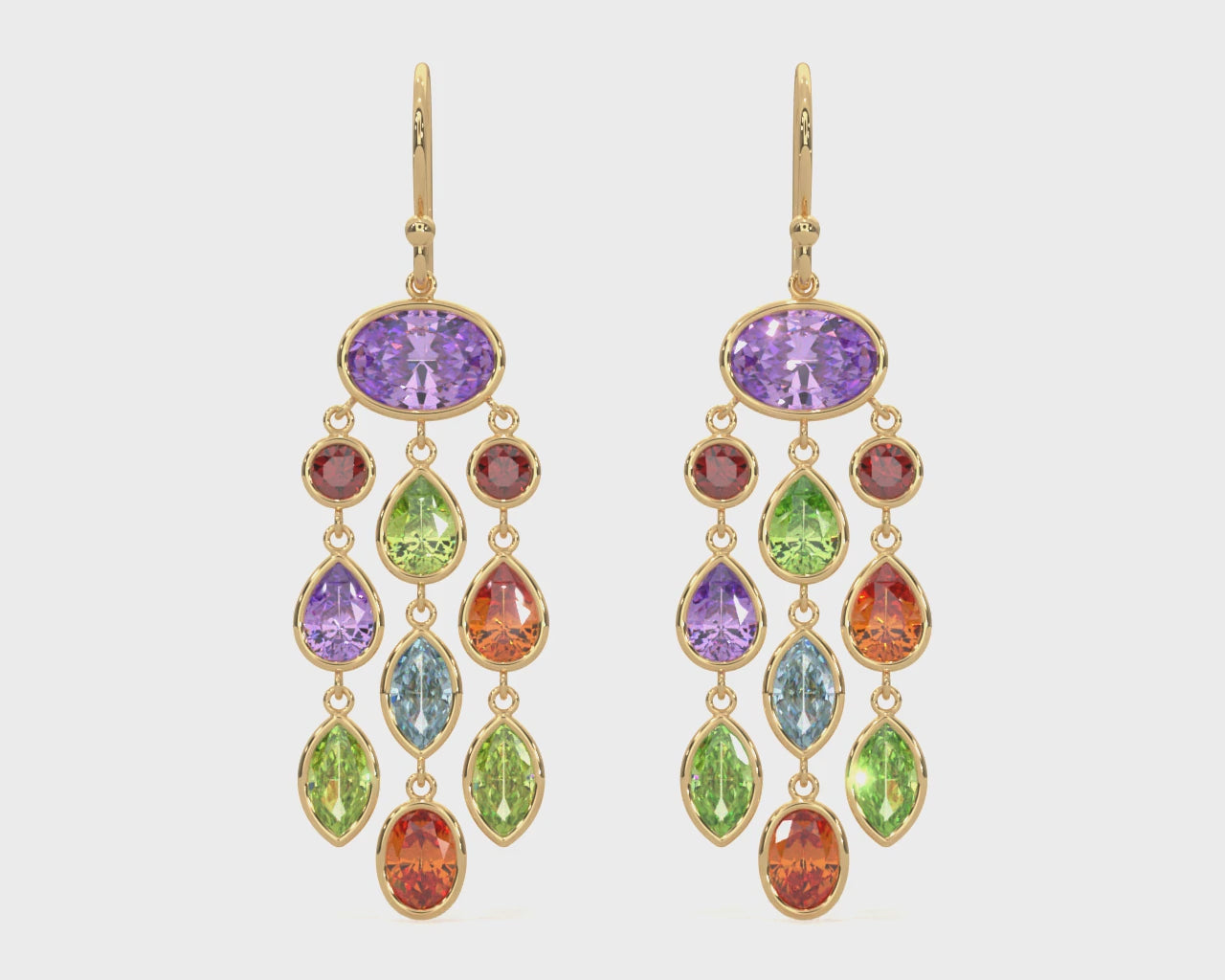 14K Yellow Semi-Precious Chandelier Dangle Earrings Video
