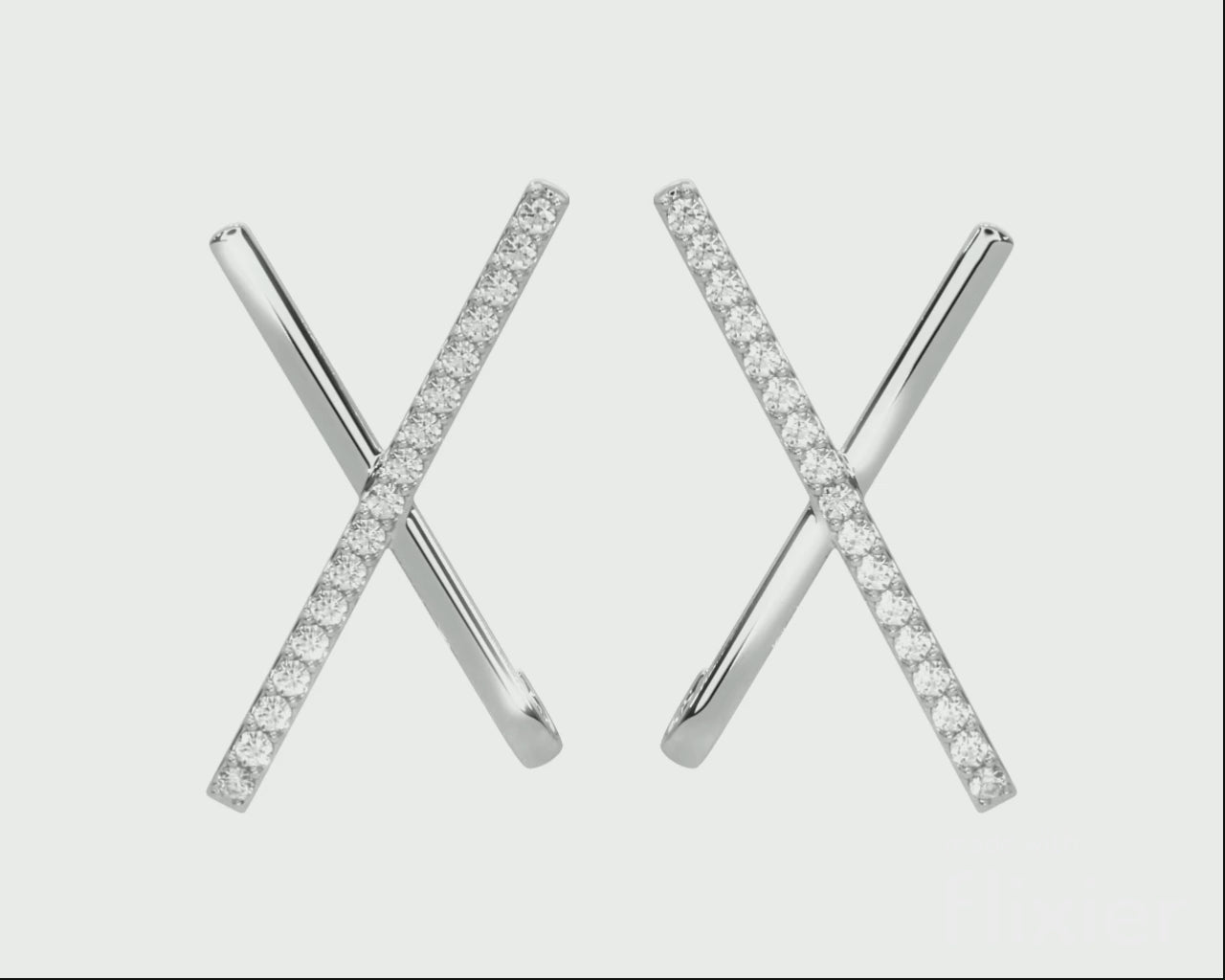 14k White Gold Single Raw Diamond Criss Cross Earring Video