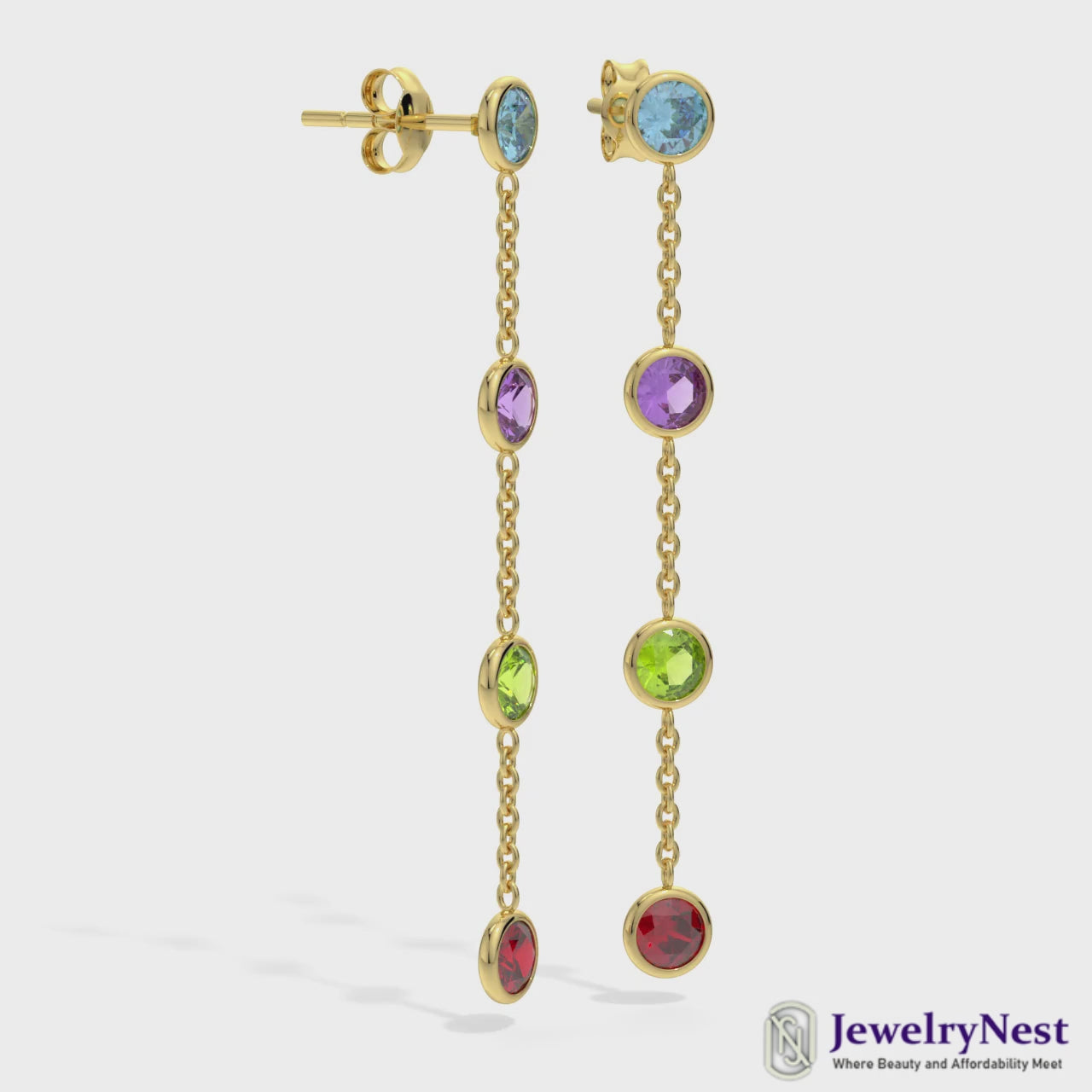 14k Multi Round Gemstones Dangle Earrings Video