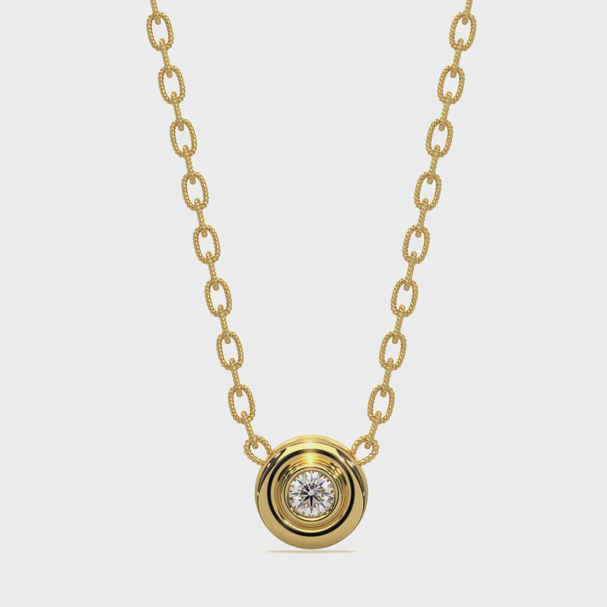 14k Yellow Gold Donut Bezel Diamond Solitaire Necklace Video