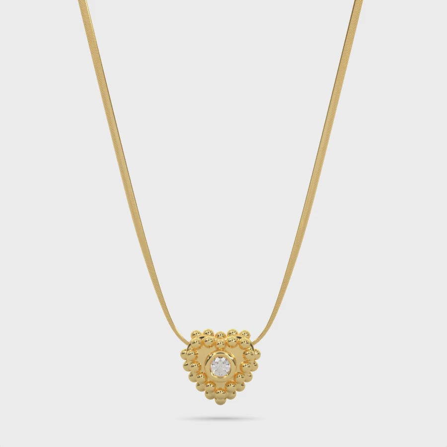 14k Gold Diamond Heart-shaped Caviar Necklace Video