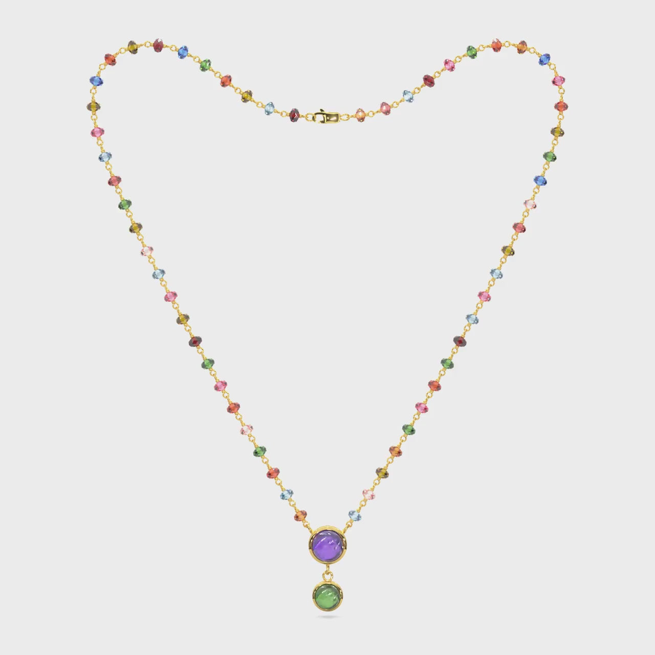 14k Antique Look Multi Color Cubshion Tourmaline Rondalle Disc Drop Necklace Video