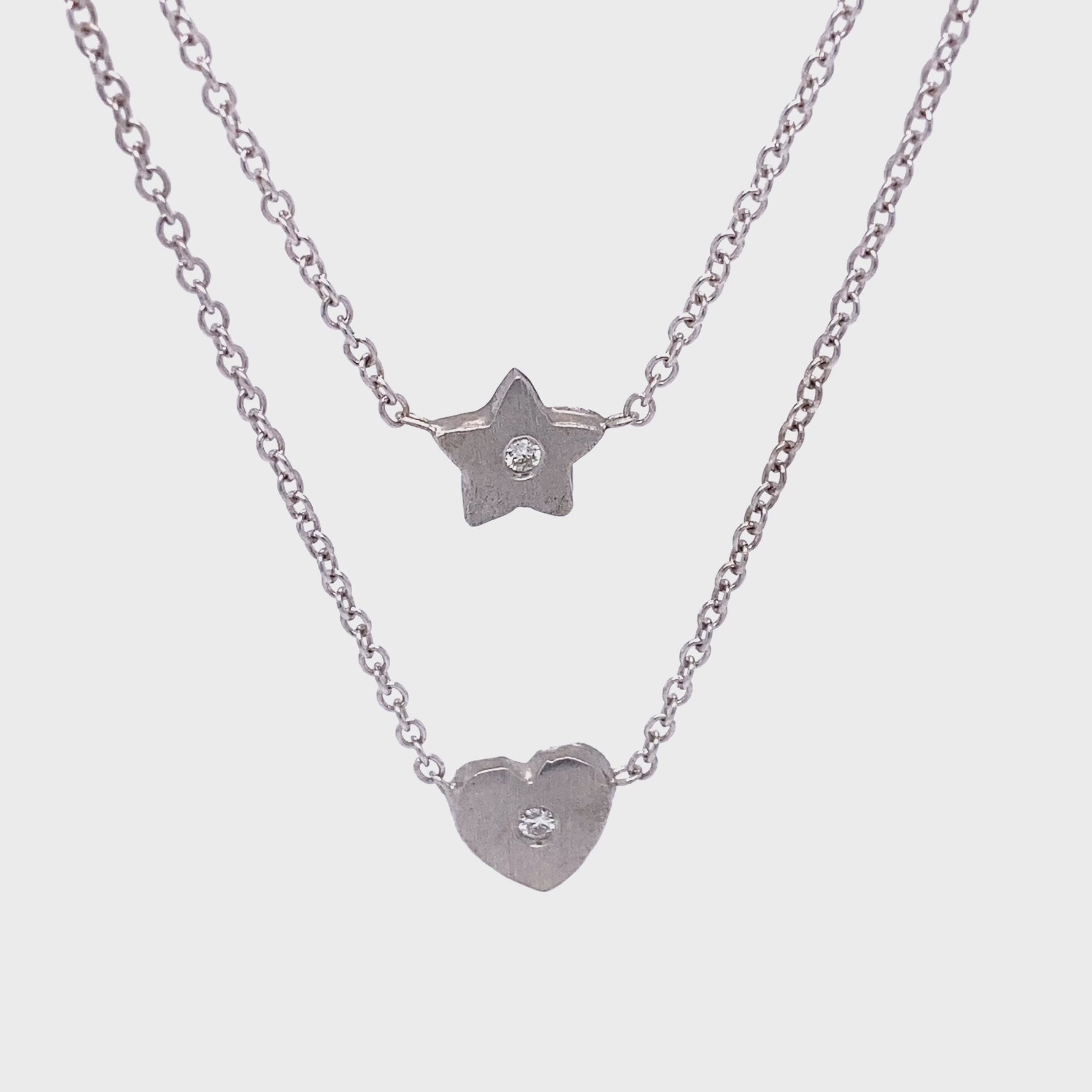 Sterling Silver Star-Heart Diamonds Layered Necklace Video