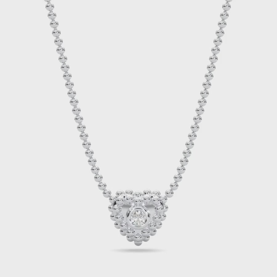 14k White Gold Diamond Heart-Shaped Caviar Necklace Video