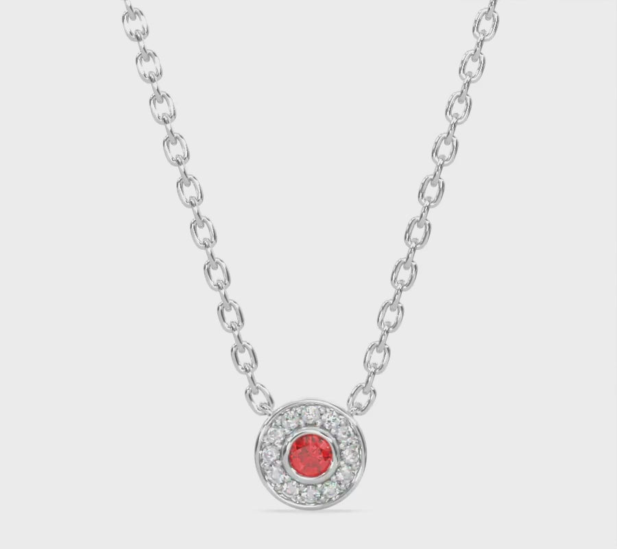 14k Gold Ruby Donut Diamond Gallery Back Necklace  Video