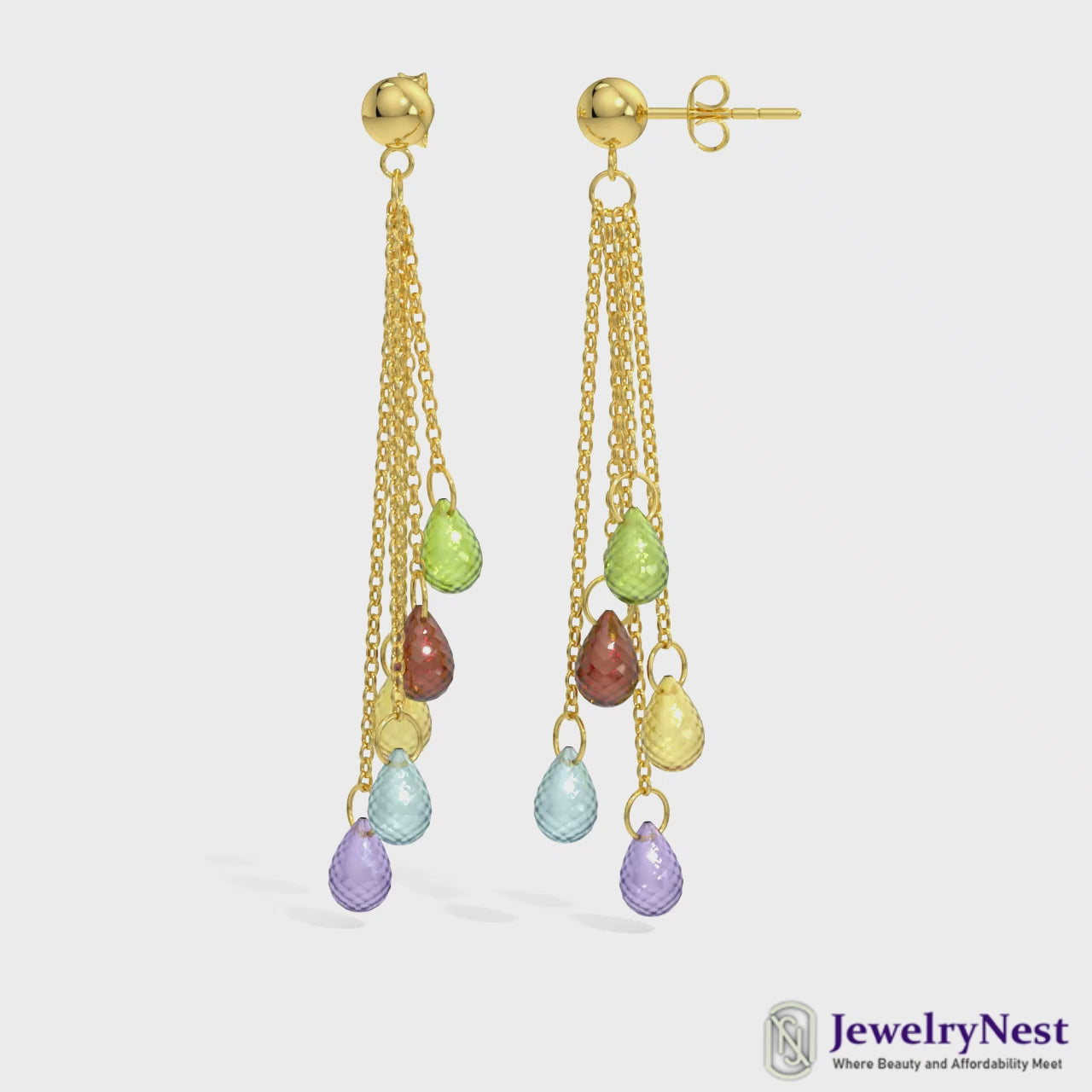14k Gold Gemstones Dangle briolette Earrings Video