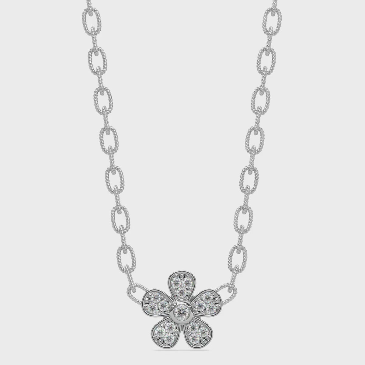 14k White Gold Diamond Mid Size Daisy Necklace Video
