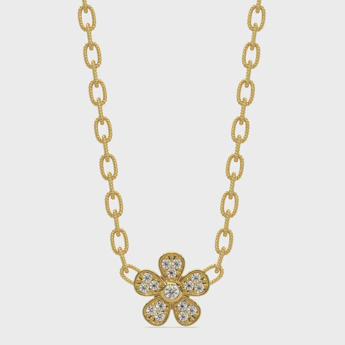 14k Solid Gold Mid Size Diamond Daisy Necklace Vide0