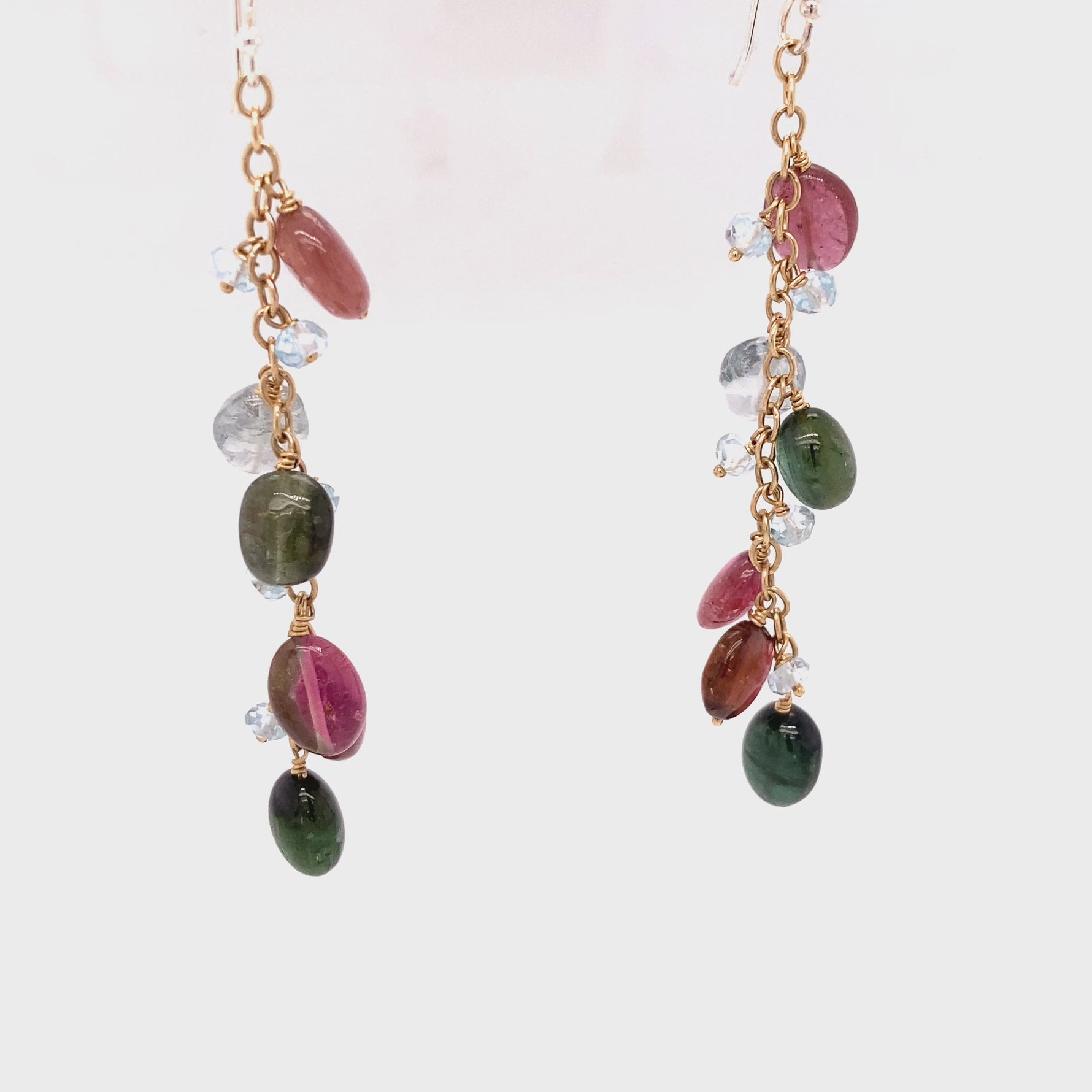 14k Gold Colored Tourmaline Blue-Topaz Earrings Video
