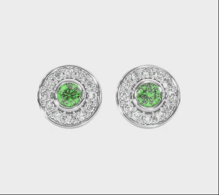 14k Gold Diamond Emerald Donut Gallery Back Earring Video