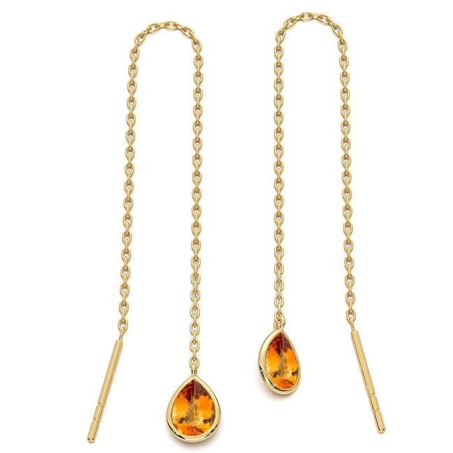 14k Gold Pear Shape Citrine Drop Chain Earrings (2.0.cts.tw) - JewelryNest