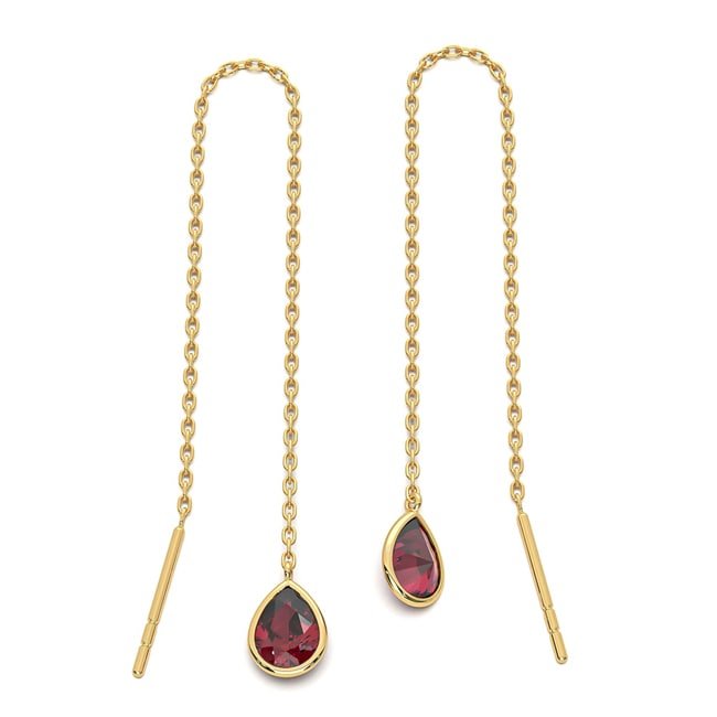 14k Gold Tear Drop Garnet Dangle Chain Earrings (2.0.cts.tw) - JewelryNest