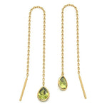 14k Gold Tear Drop Peridot Dangle Chain Earrings (2.0.cts.tw) - JewelryNest