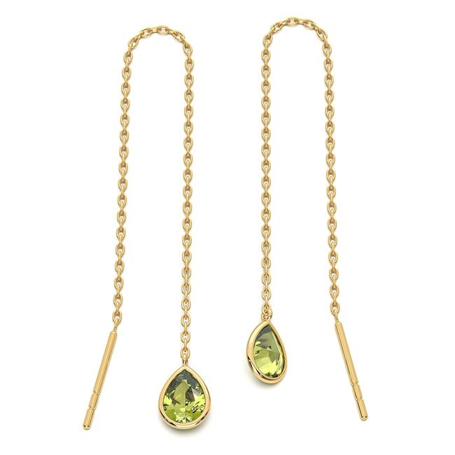 14k Gold Tear Drop Peridot Dangle Chain Earrings (2.0.cts.tw) - JewelryNest