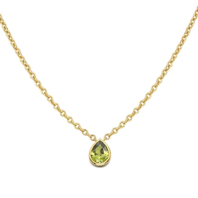 14k Solid Gold Pear - Shape Peridot Solitaire Necklace (1.0.ct.tw) - JewelryNest
