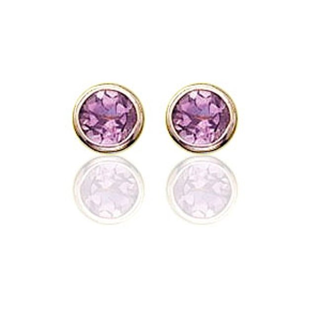 14k Solid Gold Round Amethyst Earrings Stud (1.0.cts.tw) - JewelryNest