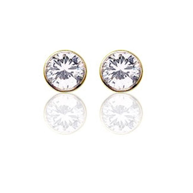 14k Round Triple - A Bezel Cubic Zirconia Stud (3.40.cts.tw) - JewelryNest