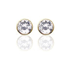 14k Round Triple - A Bezel Cubic Zirconia Stud (3.40.cts.tw) - JewelryNest