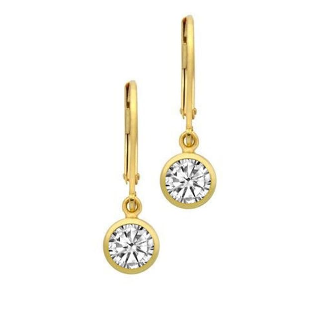 14k Round Triple - A Bezel Cubic Zirconia Dangle Earring (1.0.ct.tw) - JewelryNest