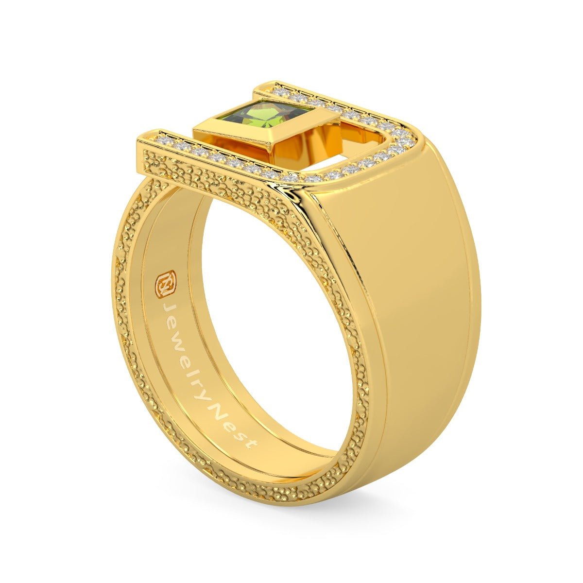 14K Yellow Gold Square Peridot Lab - Grown Diamond Buckle Band (0.80 ct.tw) - JewelryNest