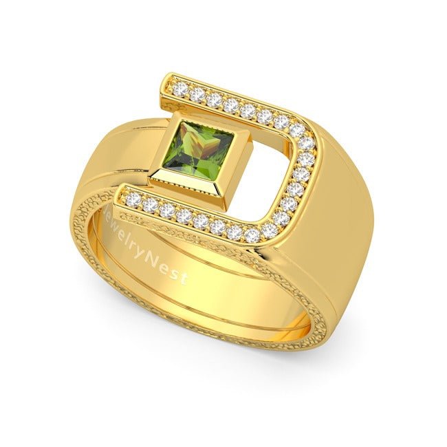 14K Yellow Gold Square Peridot Lab - Grown Diamond Buckle Band (0.80 ct.tw) - JewelryNest