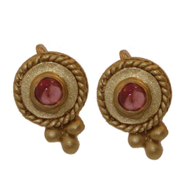 14k Gold Round Caviar Grape Rhodolite - Garnet Earrings (0.50.ct.tw) - JewelryNest