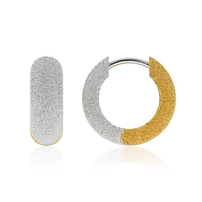 18k Solid Gold Round Two - Tone Sparkle Cuddliest Huggie Earring (4.78.gr.tw) - JewelryNest