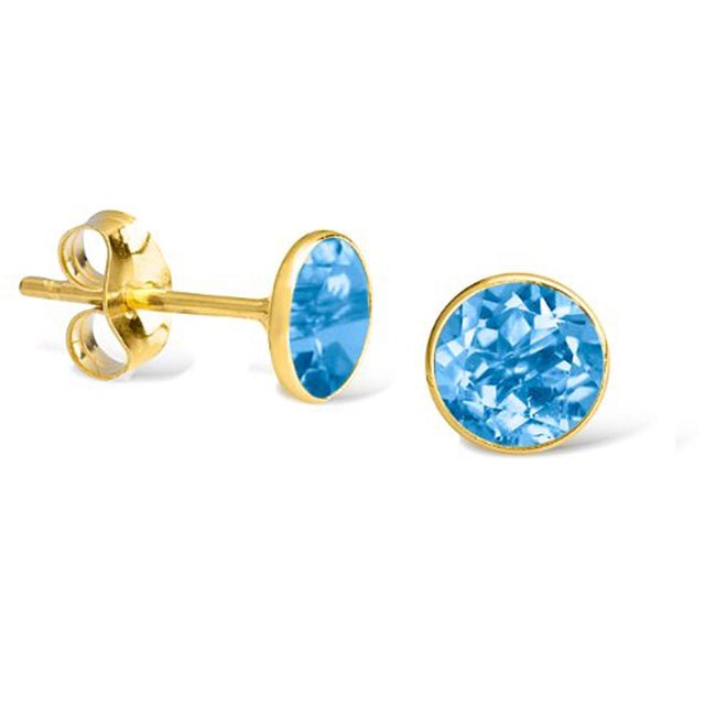 14k Gold Round Swiss Blue Topaz Earrings Stud (1.0.cts.tw) - JewelryNest