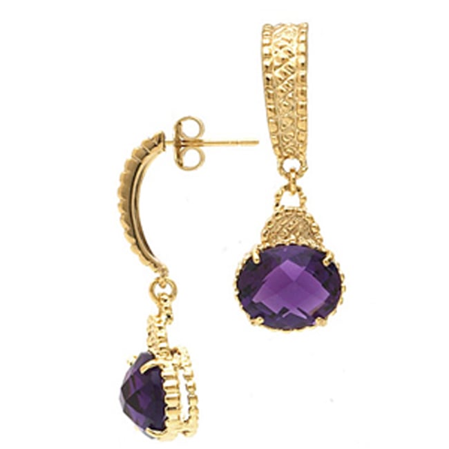 14k Oval Amethyst Solid Gold Dangle Earrings (4.5.cts.tw) - JewelryNest