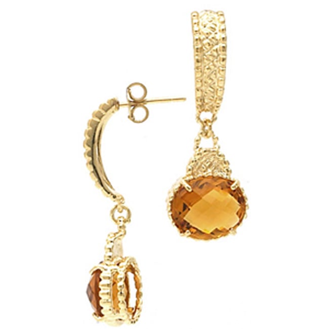 14k Solid Gold Dangle Madeira Citrine Drop Earrings (4.5.cts.tw) - JewelryNest