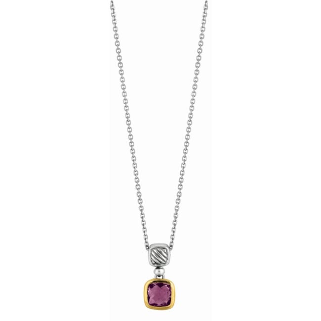 Sterling Silver 18k Cushion Amethyst Drop Necklace (4.5 cts.tw) - JewelryNest