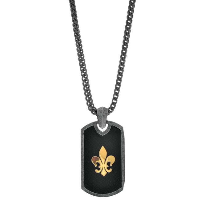 Sterling Silver Gold Fleur De Lis Byzantine Dog - Tag Necklace - JewelryNest