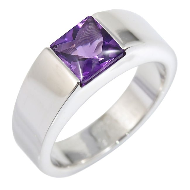 14k Gold White Tank Square Amethyst Ring (1.5.cts.tw) - JewelryNest