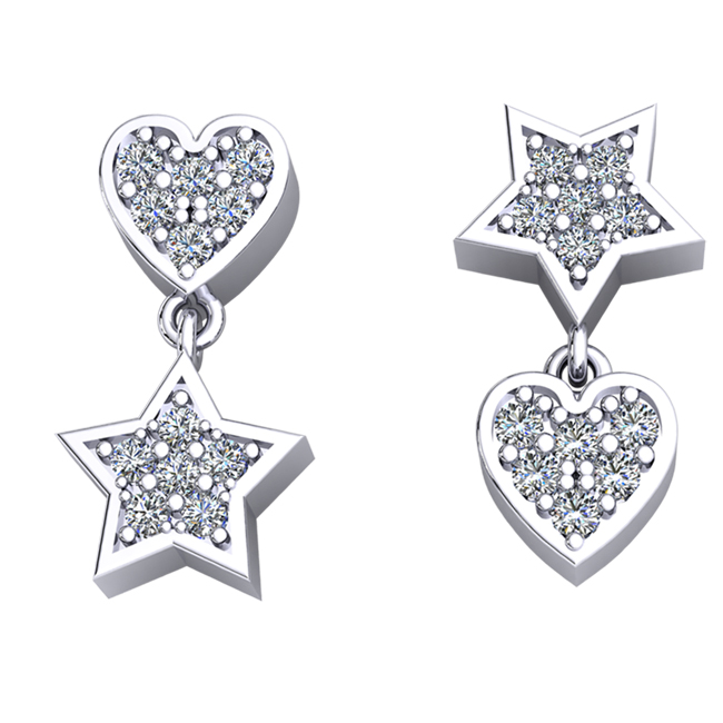 14k Gold Star-Heart Diamonds Dangle Earrings (0.25.ct.tw)