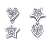 14k Gold Star - Heart Diamonds Dangle Drop Earrings (0.25.ct.tw) - JewelryNest