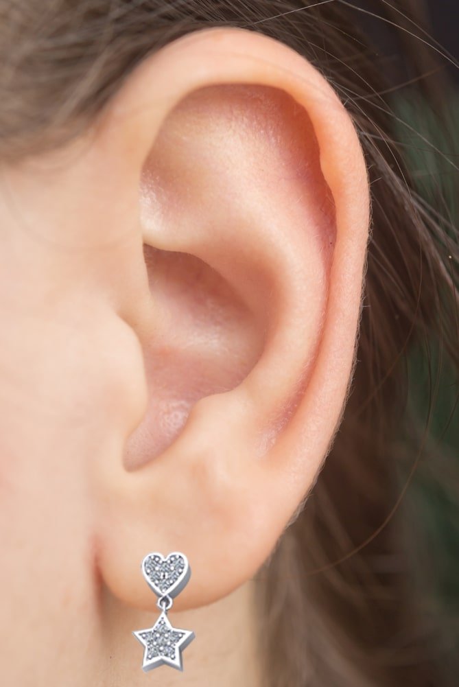 14k Gold Star - Heart Diamonds Dangle Drop Earrings (0.25.ct.tw) - JewelryNest