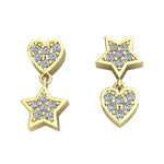14k Gold Heart - Star Diamonds Dangle Drop Earrings (0.25. ct.tw) - JewelryNest