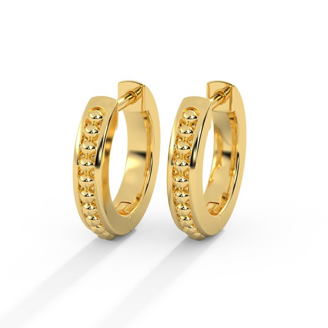 14k Solid Gold Round Caviar Huggie Earrings (4.0.gr.tw) - JewelryNest