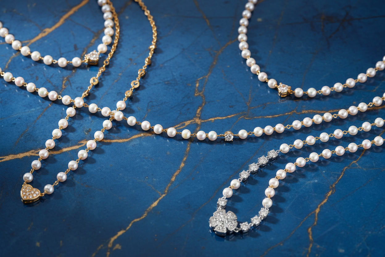 Diamond and Pearl Designer Necklaces Marble Banner