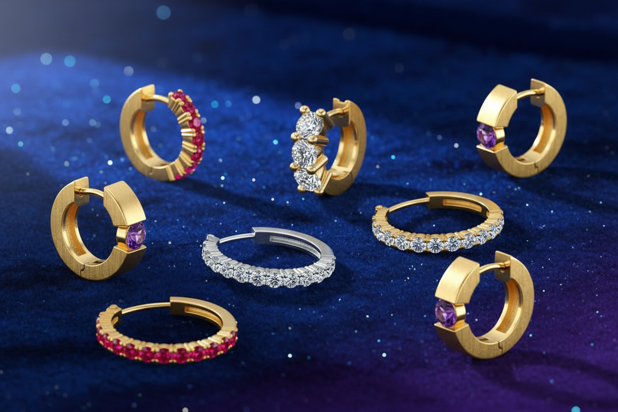 Gold Diamond Huggie Earrings Banner
