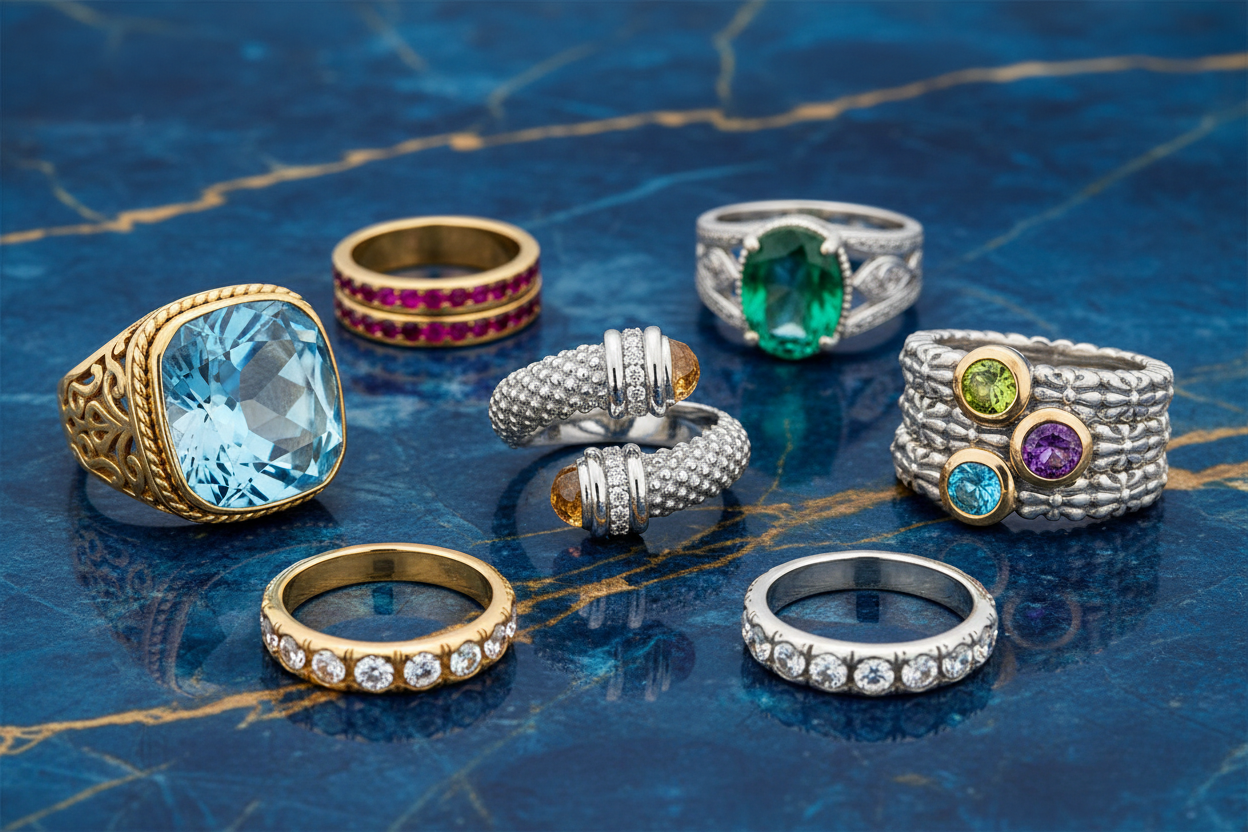 Sterling Silver Gold Gems Rings Marble Banner