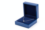 14k Bezel Round Diamond Solitaire Necklace in Royal Blue Wooden Box