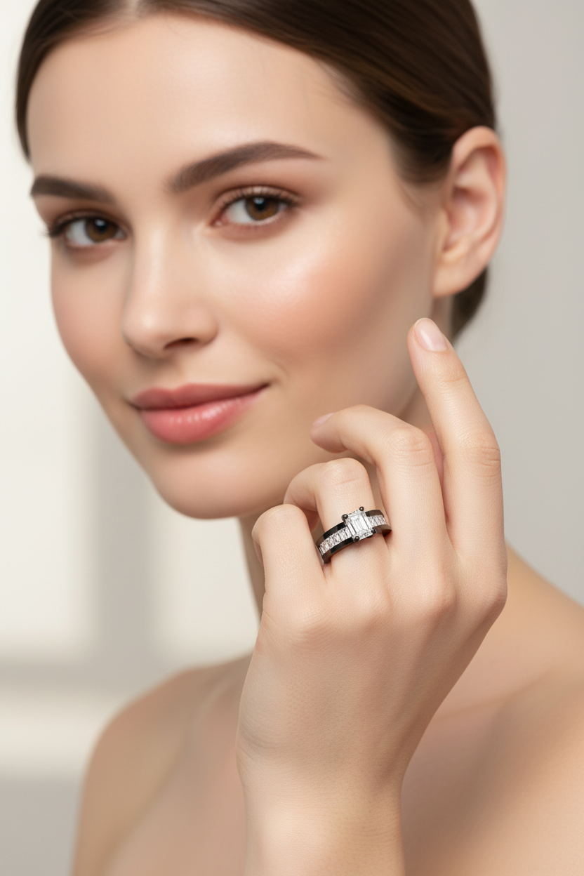 14k Black Gold Emerald Cut Diamond Ring – Full Face Model