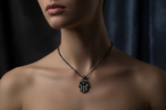 14k Black Rhodium Gold Hamsa Diamond Necklace on Model