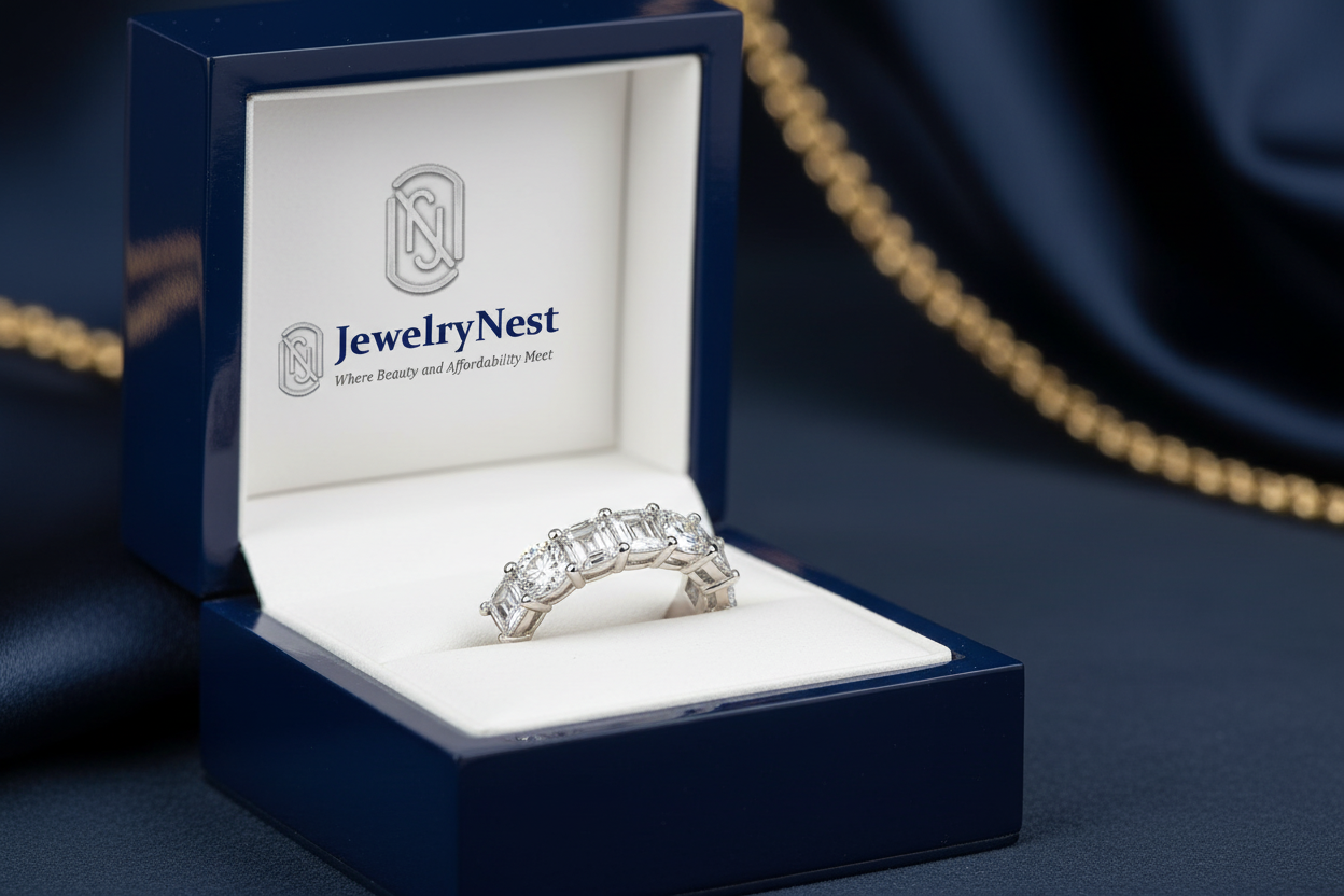 14k Diamond Eternity Band in JewelryNest Royal Blue Box