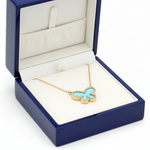14k Diamond Turquoise Butterfly Necklace in Royal Blue Wooden Box