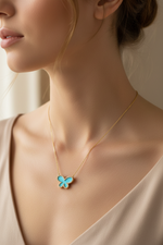14k Diamond Turquoise Butterfly Necklace on Model