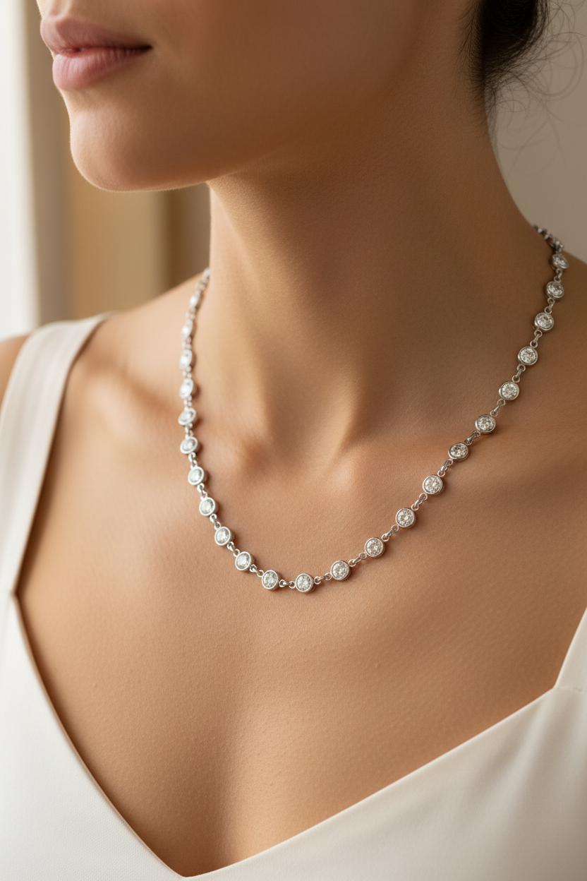 14k Gold All Around Diamond By The Yard Necklace on Model