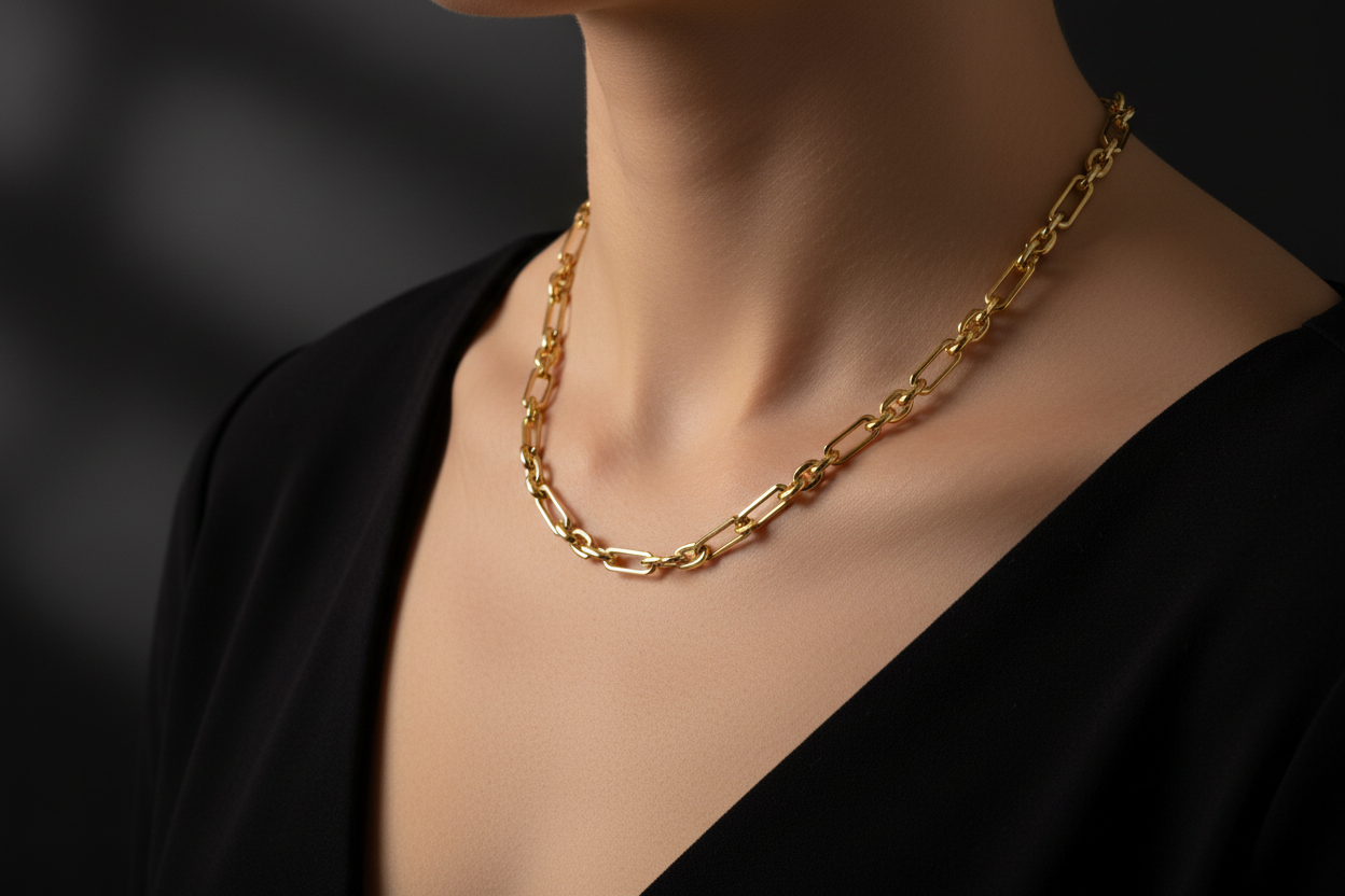 14K Gold Alternating Paperclip Links Chain on Model
