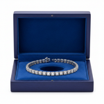 14k gold antique look diamond tennis bracelet with 2.0 cts tw, displayed in a royal blue box, showcasing elegant jewelry design.